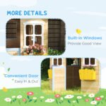 Wooden Playhouse for Kids Outdoor Garden with Working Door, Windows, Bench, Service Station, Flowers Pot Holder, Blue - Image 7
