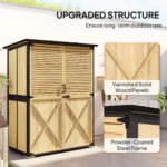 Wood Storage Shed, Outdoor Garden Shed with Asphalt Roof, 2 Shelves, Lockable Doors and Adjustable Feet, Natural - Image 4