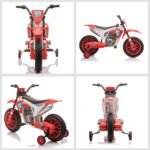 12V Electric Kids Ride On Dirt Bike Motorcycle Toy w/ Training Wheels, Red - Image 8