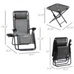 Zero Gravity Chair Set with Side Table, Folding Reclining Chair with Cupholders & Pillows, Adjustable Lounge Chairs for Pool, Backyard, Lawn, Beach, Gray - Image 3