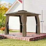 10' x 10' Outdoor Patio Gazebo, Soft Top Gazebo Canopy Shelter with Curtains, Netting, Steel Frame, Hook - Image 3