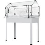 Elevated Garden Box with Greenhouse Cover, Raised Garden Bed with Legs and Drainage Hole for Vegetables, White