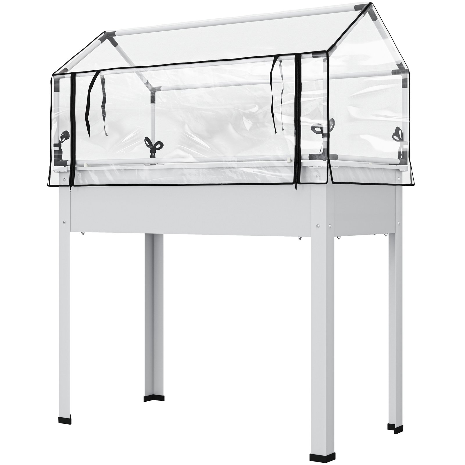 RQYb5f194948cbf93.jpg Elevated Garden Box with Greenhouse Cover, Raised Garden Bed with Legs and Drainage Hole for Vegetables, White - Image 1