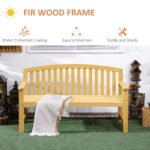 56" Outdoor Wood Bench, 2-Seater Garden Bench with Backrest and Armrest, Patio Bench for Patio, Porch, Poolside, Balcony, Natural - Image 5