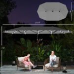 Garden Parasol 14.4ft Double-Sided Sun Umbrella with Base, Patio Parasol with LED Solar Lights - Image 3