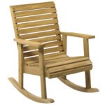 Wooden Outdoor Rocking Chair, Traditional Slatted Wood Rocker Chair with Armrests and High Backrest for Indoor & Outdoor, Light Brown
