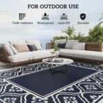 Reversible Outdoor Rug, Waterproof Plastic Straw with Carry Bag, 8' x 10', Blue & White Gourd Border - Image 6