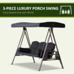 3-Seat Patio Swing Chair, Outdoor Porch Swing Glider with Adjustable Canopy, Removable Cushion, Pillows and Side Trays, for Garden, Poolside, Backyard, Black - Image 7