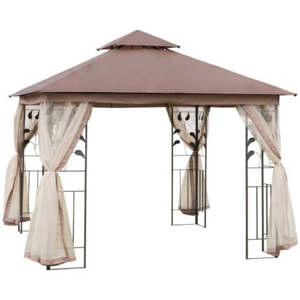 Outdoor Patio Gazebo, 10' x 10' with Vented Canopy, Netting and Vented Roof