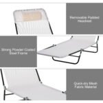 Folding Chaise Lounge Chair, Pool Sun Tanning Chair, Outdoor Lounge Chair with Reclining Back, Breathable Mesh Seat, Headrest for Beach, Yard, Patio, Cream White - Image 5
