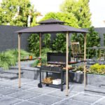 8' x 5' Grill Gazebo, Double Tiered Barbecue Grill Gazebo Shelter with 2 Side Shelves and 10 Hooks for Patio, Garden - Image 2