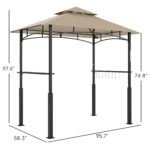 8' x 5' Outdoor Grill Gazebo, Barbecue Gazebo Shelter with LED Light, 2 Side Shelves, Hooks, Bottle Opener, Khaki - Image 3