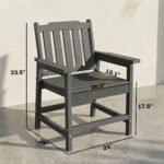 All-Weather Patio Chair, HDPE Patio Dining Chair, Heavy Duty Wood-Like Outdoor Furniture for Garden, Backyard, Deck, Porch, Lawn, Gray - Image 3