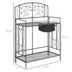Folding Potting Bench Table, Metal Garden Workstation, Work Bench with Large Built-in Bag with Cover, 5 Hanging Hooks & Storage Shelf, Leaf Pattern - Image 3