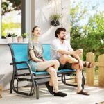 2-Person Outdoor Glider Bench, Patio Double Swing Rocking Chair Loveseat w/Powder Coated Steel Frame for Backyard Garden Porch, Blue - Image 2