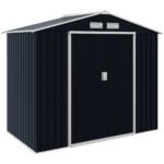 7'x4' Metal Outdoor Shed Organizer & Garden Storage with 4 Vents for Airflow & 2 Easy Sliding Doors - Dark Gray