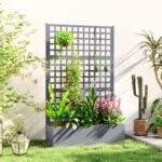 Galvanized Raised Garden Bed Planter Box with Trellis for Climbing Plants, Vegetable, Vines, 43" x 16" x 70", Gray - Image 2