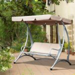3-Seat Outdoor Porch Swing Chair, Patio Swing Glider with Adjustable Canopy, Breathable Seat, and Steel Frame for Garden, Poolside, Backyard, Beige - Image 2