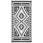 Reversible Outdoor Rug, Waterproof Plastic Straw with Carry Bag, 9' x 18', Black & White Square Patchwork