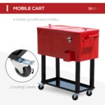 80 QT Rolling Cooling Bins Ice Chest on Wheels Outdoor Stand Up Drink Cooler Cart for Party, Red - Image 5