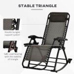 Outdoor Rocking Chairs, Foldable Reclining Zero Gravity Lounge Rocker with Pillow, Cup & Phone Holder, Combo Design with Folding Legs, Gray - Image 6