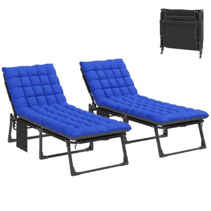 Folding Chaise Lounge Chair Outdoor Tanning Chair Set of 2