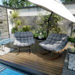 Outdoor Rocking Chair Patio Set of 2, Oversized Rocking Papasan Chairs with Cushions for Garden Porch, 265 lbs., Gray - Image 7