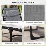 Folding Chaise Lounge Chair Outdoor, Sun Tanning Chair with Side Pocket, Carrying Strap, Portable Patio Beach Lounger with 5-Position Reclining Back, Headrest for Pool, Camping, Yard, Gray - Image 5