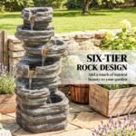 40" Tall Outdoor Waterfall Fountain with LED Lights, 6-Tier Cascading Waterfall Feature, Resin Garden Fountain, Gray - Image 4