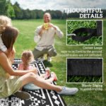 Reversible Outdoor Rug, Waterproof Plastic Straw with Carry Bag, 9' x 18', Black & White Square Patchwork - Image 8