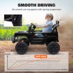 12V Battery Powered Ride On Truck, Kids Electric Car with Spring Suspension, Remote, Horn, USB Music, Black - Image 5