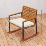 Acacia Wood Outdoor Lawn Rocking Chair Set of 2, Outdoor Patio Rocking Chairs with Armrests, Cushion, Cream White - Image 3