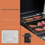 Outdoor 3 Burner Gas Grill Portable Barbecue w/ Wheels, Warming Rack, Shelves, Cabinet, Thermometer, Black - Image 4