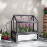 Raised Garden Flower Bed Kit with Greenhouse, Wooden Cold Frame Planter, 35.5" x 31.5" x 36", Gray - Image 8