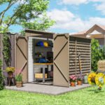 4.6' x 9' Outdoor Storage Shed, Lean to Metal Shed with Foundation Kit, Lockable Doors and Gloves for Patio, Lawn, Brown - Image 2
