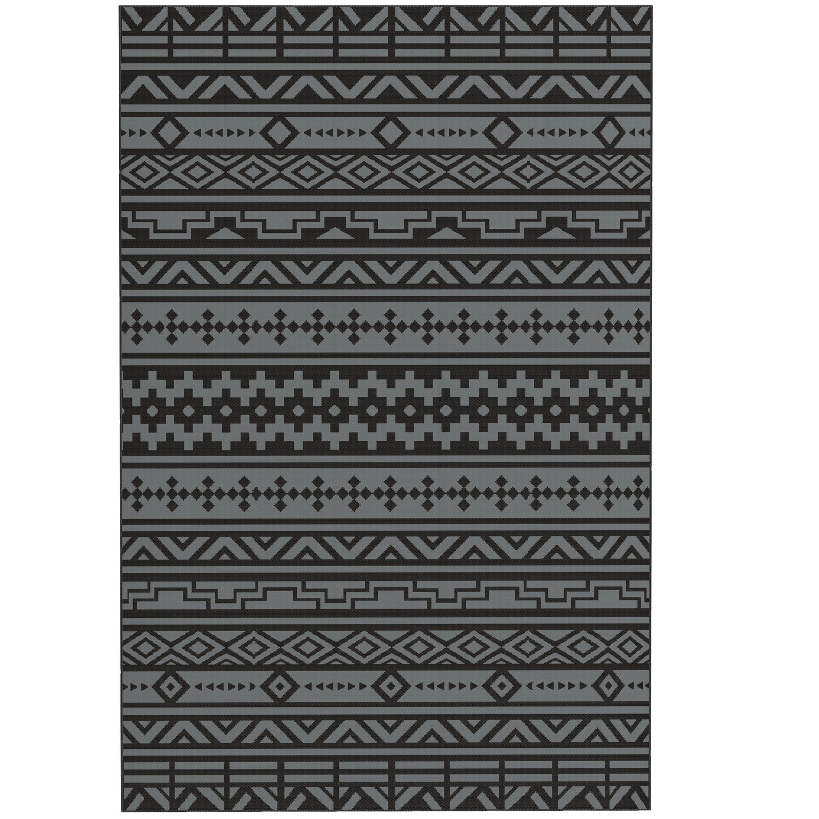 S8b56d1963900cb2b.jpg Reversible Outdoor Rug, Waterproof Plastic Straw with Carry Bag, 6' x 9', Black & Gray Geometric Wall - Image 1