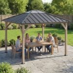 10' x 12' Hardtop Gazebo with Galvanized Steel Roof, UPF50+ Wood Permanent Pavilion with Clear Roof Top, Light Walnut - Image 8