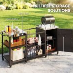Grill Table for Big Green Egg Grill, Heavy Duty Metal BBQ Prep Table with Stainless Steel Top and Storage Cabinet, Black - Image 5