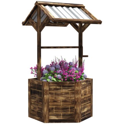 Wooden Wishing Well Planter with Raised Garden Bed