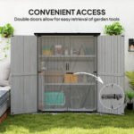 Wood Storage Shed, Outdoor Garden Shed with Asphalt Roof, 2 Shelves, Lockable Doors and Adjustable Feet, Gray - Image 7
