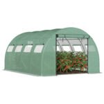 13' x 10' x 6.5' Walk-in Tunnel Greenhouse with 2 Zippered Mesh Doors & 10 Mesh Windows, Upgraded Gardening Plant Hot House with Galvanized Steel Hoops, Green