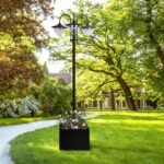 74.5" 3-head Solar Lamp Post Light with Planter, Solar Pole Lights Outdoor Waterproof LED Lighting for Backyard Pathway Patio Lawn Driveway Decor, Black - Image 2