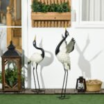 Set of 2 Garden Sculptures, Heron Garden Statues for Lawn, Patio, Backyard Decoration, 35.5" & 40.5", White & Black - Image 2