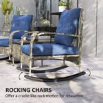 3 Piece Wicker Patio Furniture Set, Outdoor PE Rattan Rocking Chairs with Coffee Table, Cushions for Porch, Gray - Image 4