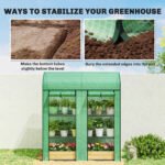 3 Tier Mini Greenhouse, Small Portable Greenhouse with 2 Roll-up Doors, 56.3" x 18.1" x 65", Green - Image 7