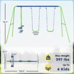 Metal Swing Set with Glider, Two Swing Seats and Adjustable Height, Outdoor Heavy Duty A-Frame Suitable for Playground, Backyard, Green - Image 3