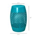 12" Steel Outdoor Side Table, Round Hollow Drum Patio End Table, Accent Table for Indoor and Outdoor, Blue - Image 3
