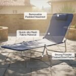 Folding Chaise Lounge Chair, Pool Sun Tanning Chair, Outdoor Lounge Chair with Reclining Back, Breathable Mesh Seat, Headrest for Beach, Yard, Patio, Dark Blue - Image 5