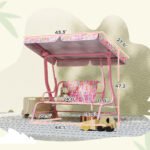 Kids Patio Swing, 2-Seater Outdoor Porch Swing with Safety Belt and Adjustable Canopy for Backyard Garden, Pink - Image 3