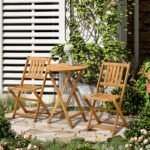 3-Piece Acacia Wood Bistro Set, Folding Patio Furniture with 2 Folding Chairs and Round Coffee Table, Teak, Slatted Finish, for Backyard, Balcony, Deck, Natural - Image 2